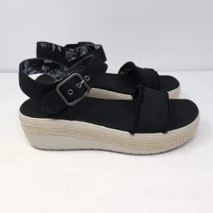 SKECHERS BOBS Platform Sandal Womens 9.5 Black Frayed Fabric Vegan NEW NWOB