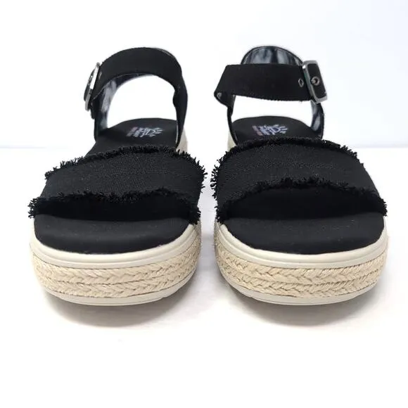 SKECHERS BOBS Platform Sandal Womens 9.5 Black Frayed Fabric Vegan NEW NWOB