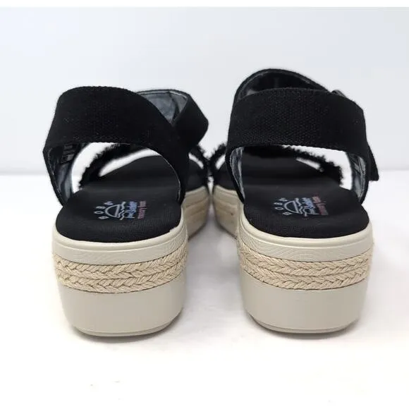 SKECHERS BOBS Platform Sandal Womens 9.5 Black Frayed Fabric Vegan NEW NWOB