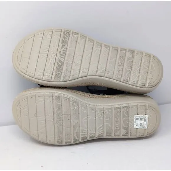 SKECHERS BOBS Platform Sandal Womens 9.5 Black Frayed Fabric Vegan NEW NWOB