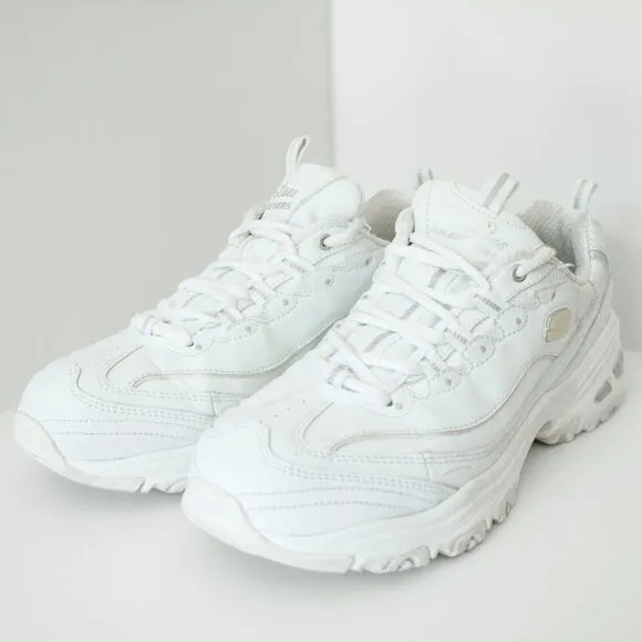 Skechers D’Lites Fresh Start Sneakers White / Silver Sport Shoes Women's Size 9