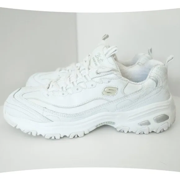 Skechers D’Lites Fresh Start Sneakers White / Silver Sport Shoes Women's Size 9