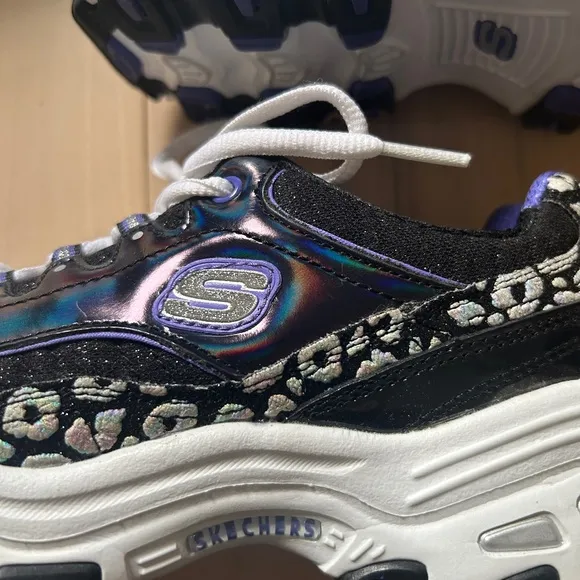 SKECHERS D'Lites Iridescent Glitter Memory foam Sneakers SIZE 6