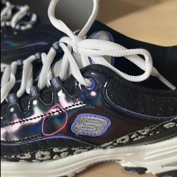SKECHERS D'Lites Iridescent Glitter Memory foam Sneakers SIZE 6