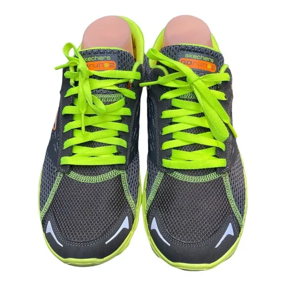 Skechers GOrun 2  Men's US10 Grey neon green orange running minimalist shoes