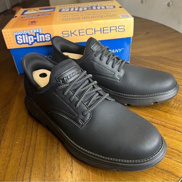 Skechers Hands Free Slip-Ins Garza Gervin Black Leather Oxfords Size 10.5 New