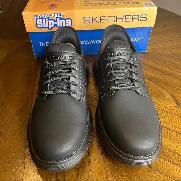 Skechers Hands Free Slip-Ins Garza Gervin Black Leather Oxfords Size 10.5 New