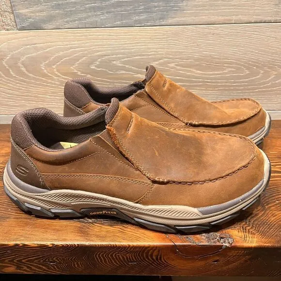 SKECHERS Men's Size 12 Respect Catel‎ Goodyear Sole Memory Foam Shoes Brown