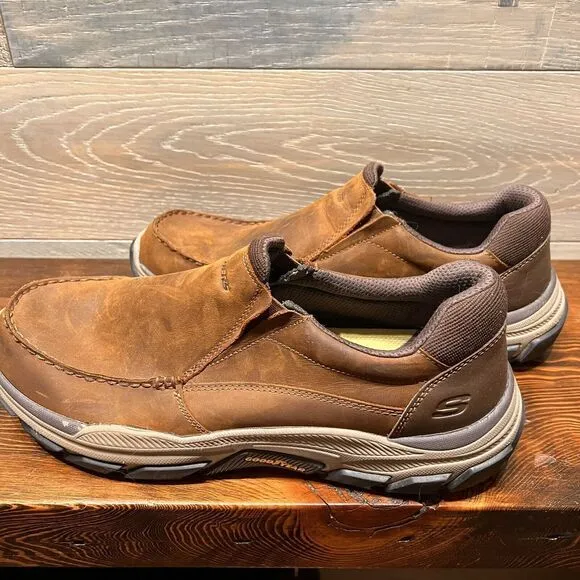 SKECHERS Men's Size 12 Respect Catel‎ Goodyear Sole Memory Foam Shoes Brown