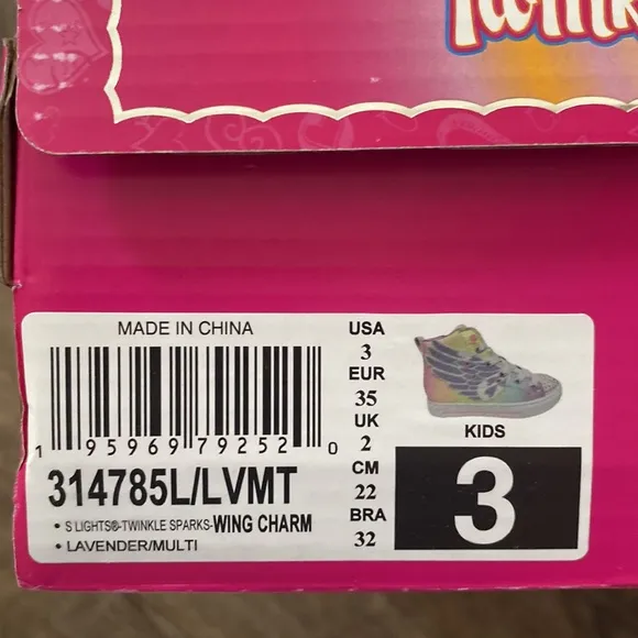 Skechers Shoes Girls Size 3 314785 SLIGHT TWINKLE SPARKS WING CHARM Iridescent