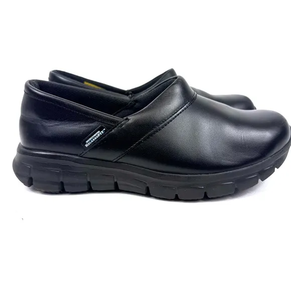 Skechers women Work Relaxed Fit Sure Track Bernal SR blk leather work shoes 7.5