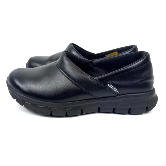 Skechers women Work Relaxed Fit Sure Track Bernal SR blk leather work shoes 7.5