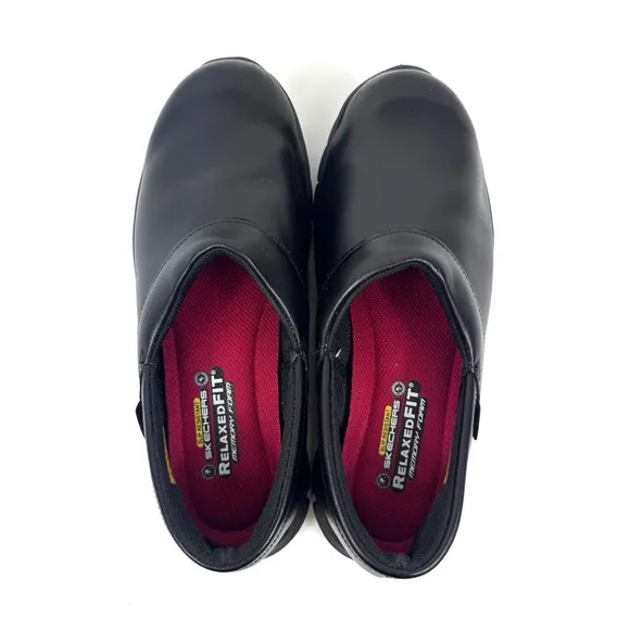 Skechers women Work Relaxed Fit Sure Track Bernal SR blk leather work shoes 7.5