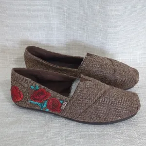 Skechers Women's Brown Slip-On Shoes Flat  Floral Embroidery Comfy 10