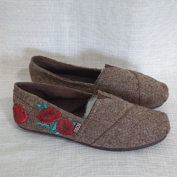 Skechers Women's Brown Slip-On Shoes Flat  Floral Embroidery Comfy 10