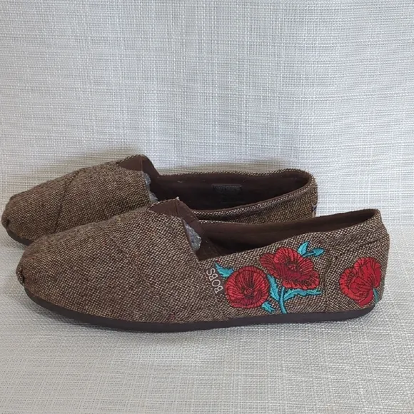 Skechers Women's Brown Slip-On Shoes Flat  Floral Embroidery Comfy 10