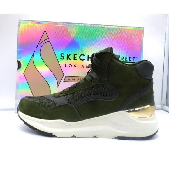 Skechers Women’s Rovina High-Top Sneakers 155250-Olive Green, Sz. 8-small defect