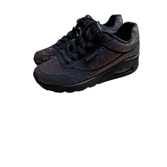 SKECHERS Women's Sneakers Size 8.5 Black Uno Disco Rave Athletic Shoes