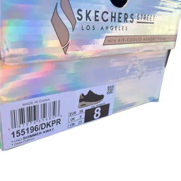Skechers Womens Uno Shimmer Away Lace Up Dark Purple Slip On 8 Sneaker Shoes NIB