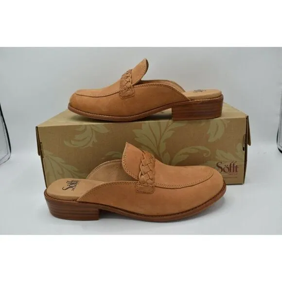 Sofft Womens Size 8 Nels Mule Leather Luggage Slip On Loafers Mules Shoes