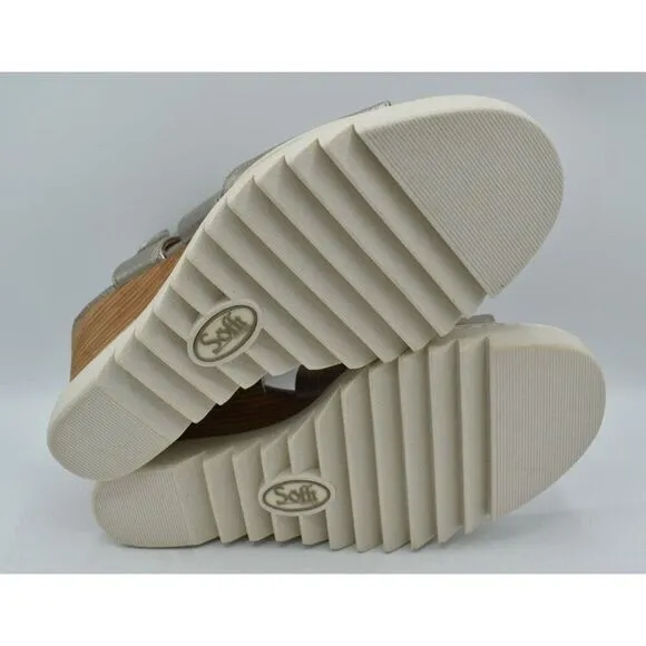 Sofft Womens Size 9.5 Uxley Grey Gold Metallic Leather Wedge Sandals Shoes