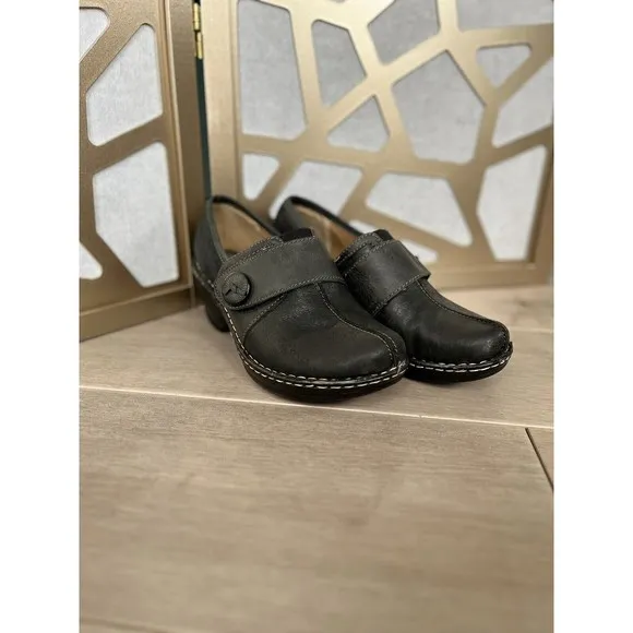 Softspots Clog Mules heel Slip On Lofers Shoes shooties Black  Leather 10 W Wide