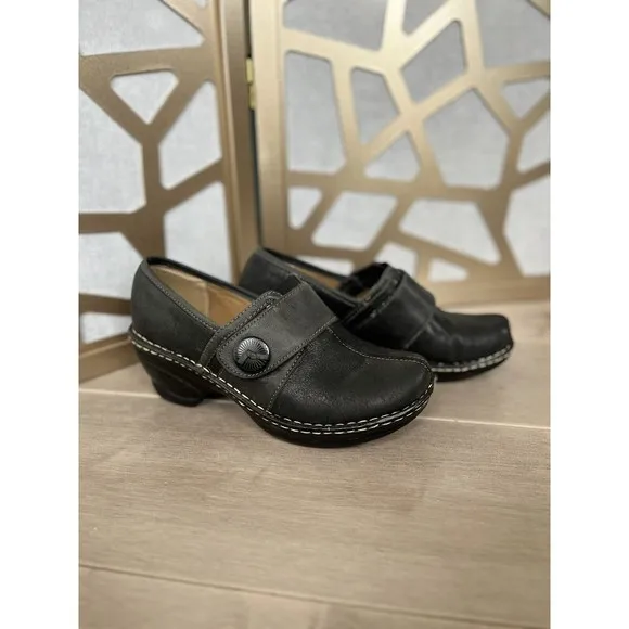 Softspots Clog Mules heel Slip On Lofers Shoes shooties Black  Leather 10 W Wide