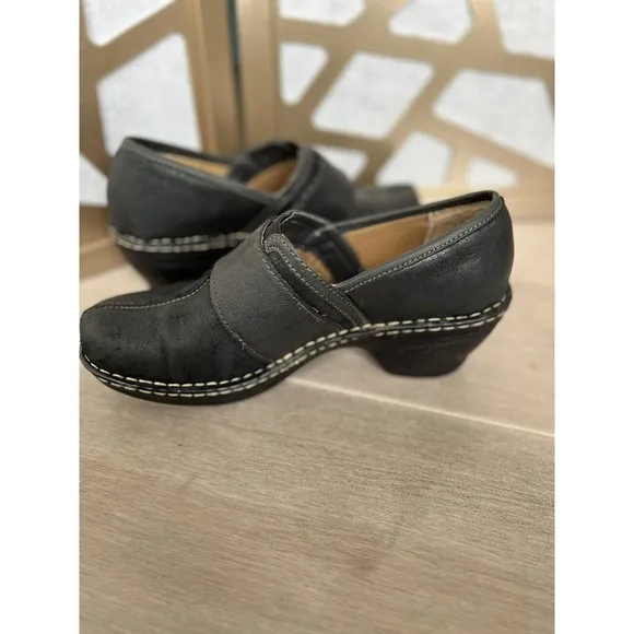 Softspots Clog Mules heel Slip On Lofers Shoes shooties Black  Leather 10 W Wide