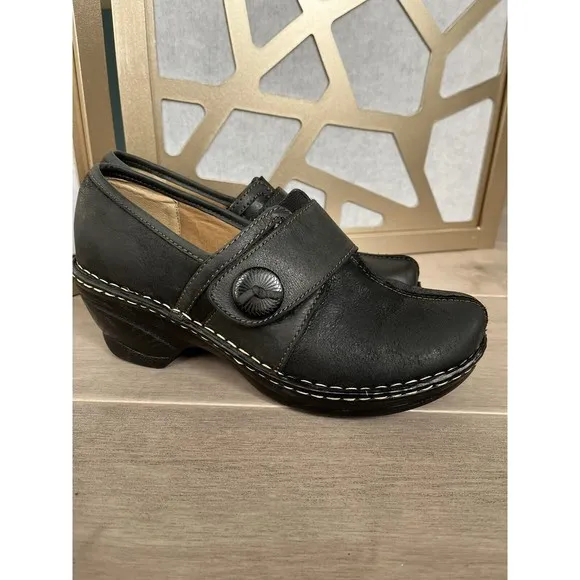Softspots Clog Mules heel Slip On Lofers Shoes shooties Black  Leather 10 W Wide