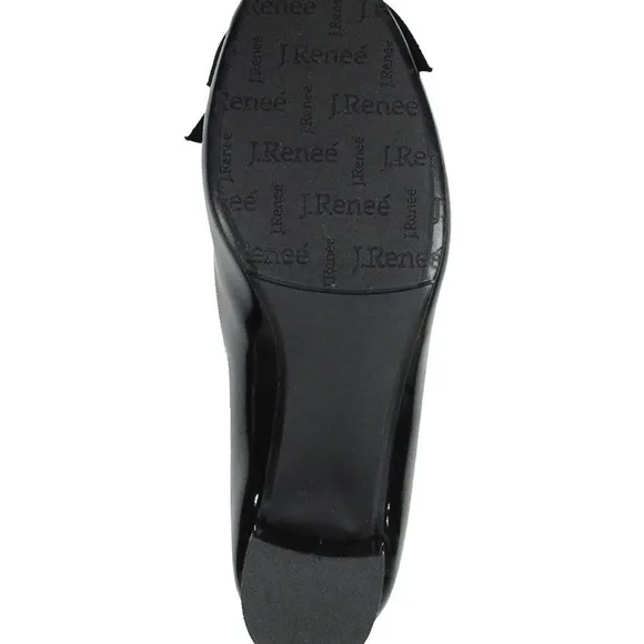 Solid black patent J Renée bow low pumps heels shoes, size 9.5 W