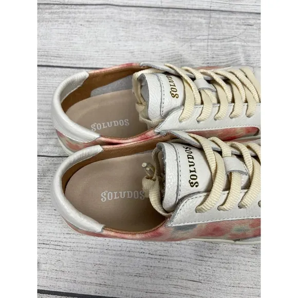Soludos Leather Sneakers Floral Accents Casual Shoes Women's Size 6.5 NIB