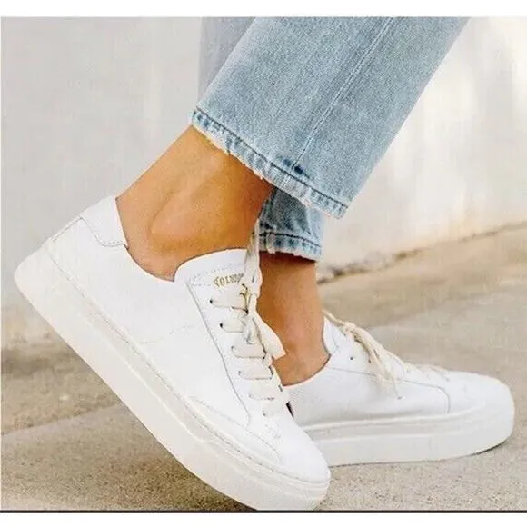Soludos Womens Ibiza Platform Sneaker Lace Up Casual Shoes White Size 8 US