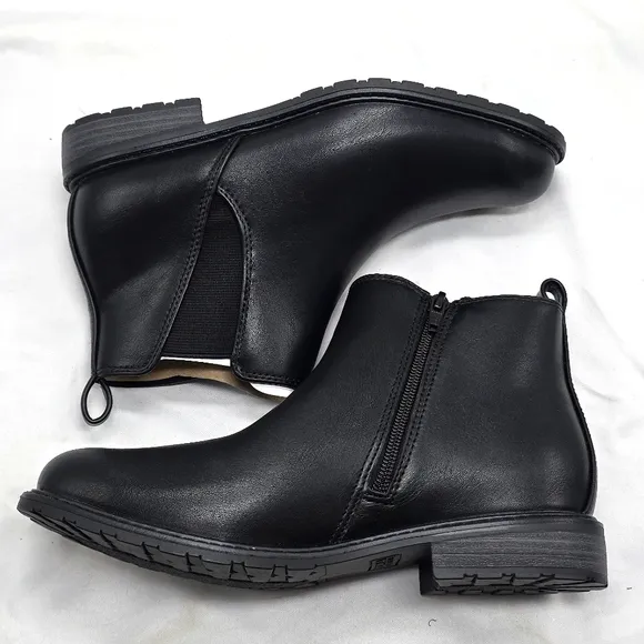 Sonoma Lottiee Almond Toe Mens Black Leather Chelsea Boots Memery Foam Ladies 8