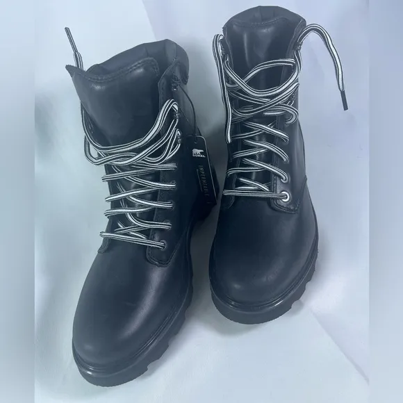 SOREL Lennox Leather Lace STKD Boot in Black Sea Salt NWT NO BOX Size:10 Women’s
