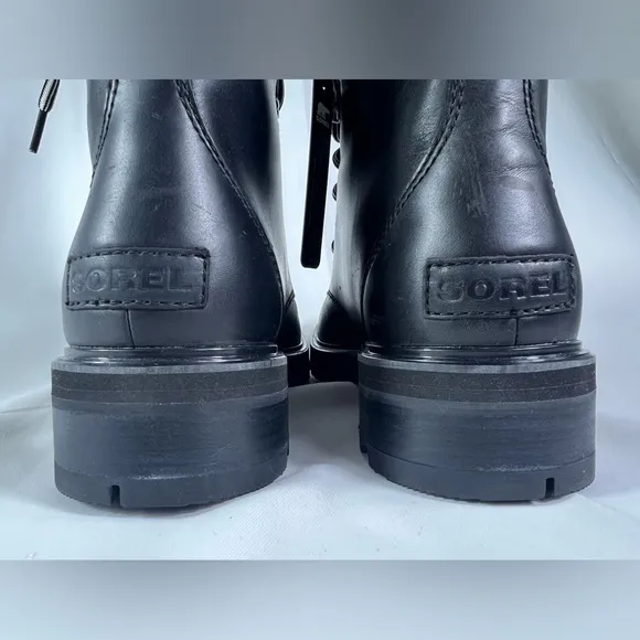 SOREL Lennox Leather Lace STKD Boot in Black Sea Salt NWT NO BOX Size:10 Women’s