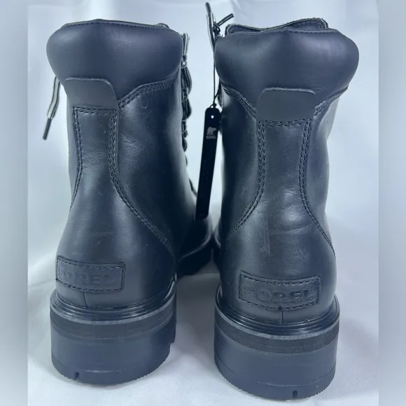 SOREL Lennox Leather Lace STKD Boot in Black Sea Salt NWT NO BOX Size:10 Women’s