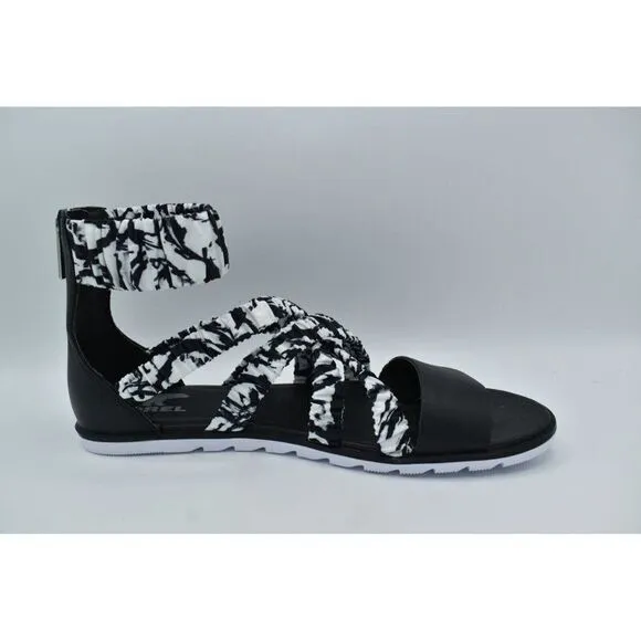 Sorel Womens Size 11 Ella II Black White Ankle Strap Sandals Shoes