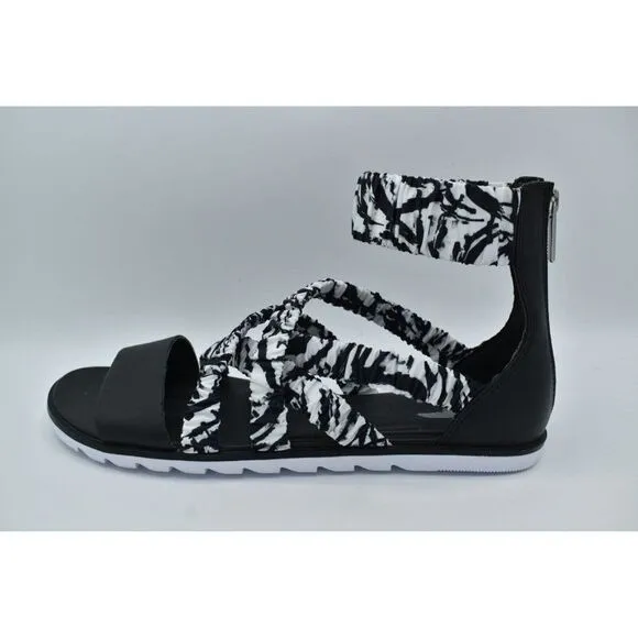 Sorel Womens Size 11 Ella II Black White Ankle Strap Sandals Shoes