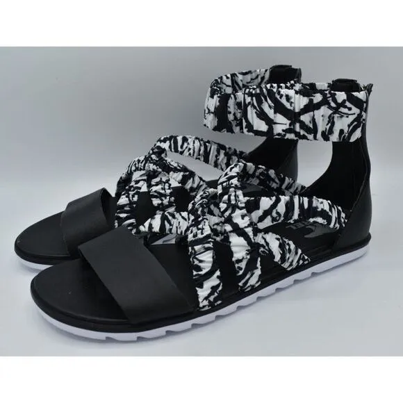 Sorel Womens Size 11 Ella II Black White Ankle Strap Sandals Shoes