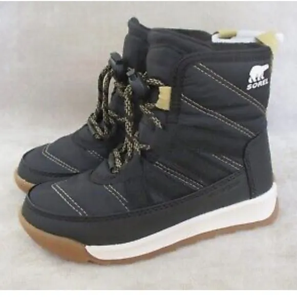 SOREL YOUTH WHITNEY SHORT LACEBOOT Kids Black Winter Boots size 10 gently used