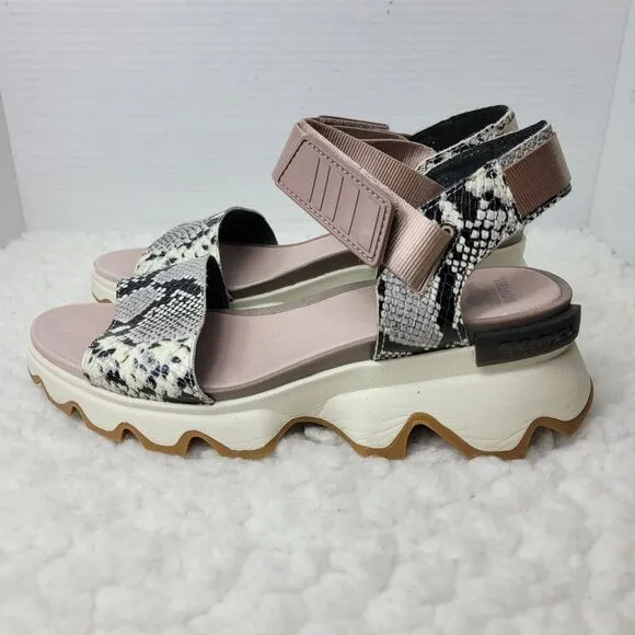 Sorel Kinetic Impact Sandals Womens Size 10 Mauve Vapor Snake Leather Shoes