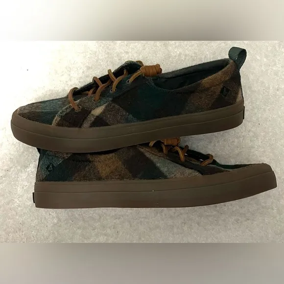 SPERRY CREST VIBE GREEN WOOL FLANNEL PLAID WOMEN'S 7 SNEAKERS BOAT SHOES