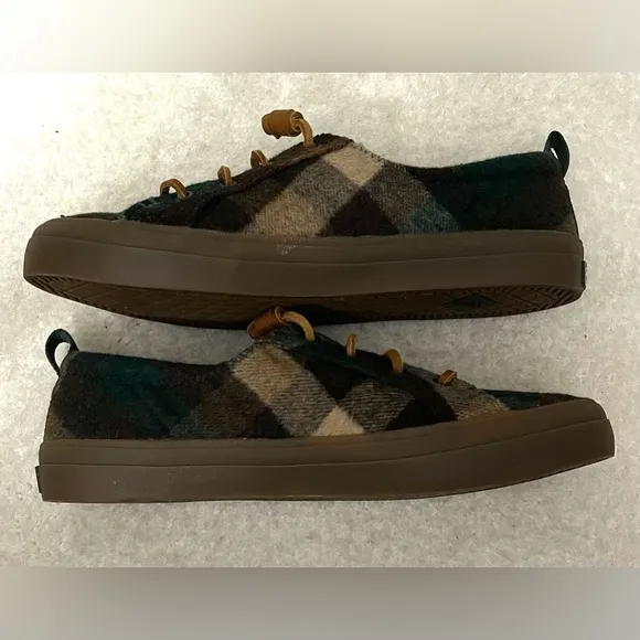 SPERRY CREST VIBE GREEN WOOL FLANNEL PLAID WOMEN'S 7 SNEAKERS BOAT SHOES