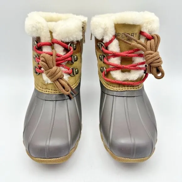 Sperry Kids Alpine Saltwater Winter Boots US 1M Tan Red Water Resistant NIB