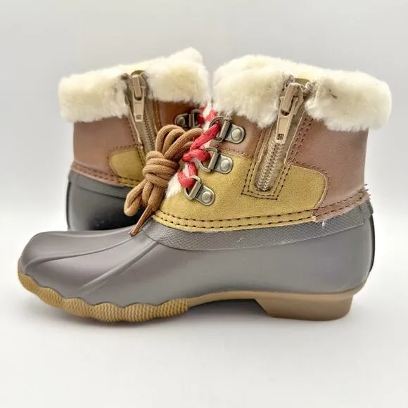 Sperry Kids Alpine Saltwater Winter Boots US 1M Tan Red Water Resistant NIB