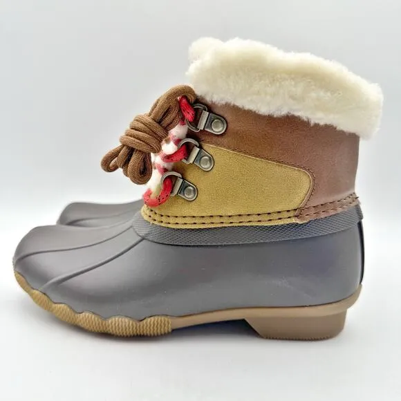 Sperry Kids Alpine Saltwater Winter Boots US 1M Tan Red Water Resistant NIB