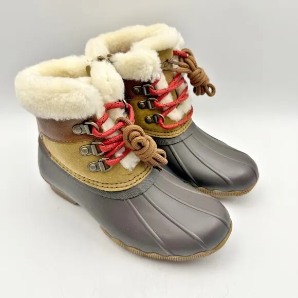 Sperry Kids Alpine Saltwater Winter Boots US 1M Tan Red Water Resistant NIB