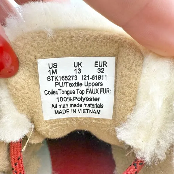 Sperry Kids Alpine Saltwater Winter Boots US 1M Tan Red Water Resistant NIB