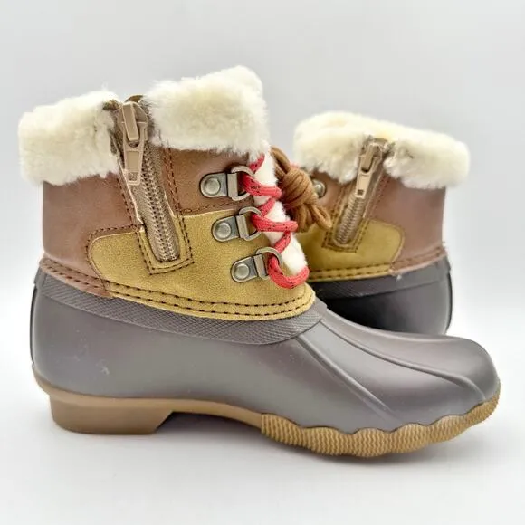Sperry Kids Alpine Saltwater Winter Boots US 1M Tan Red Water Resistant NIB