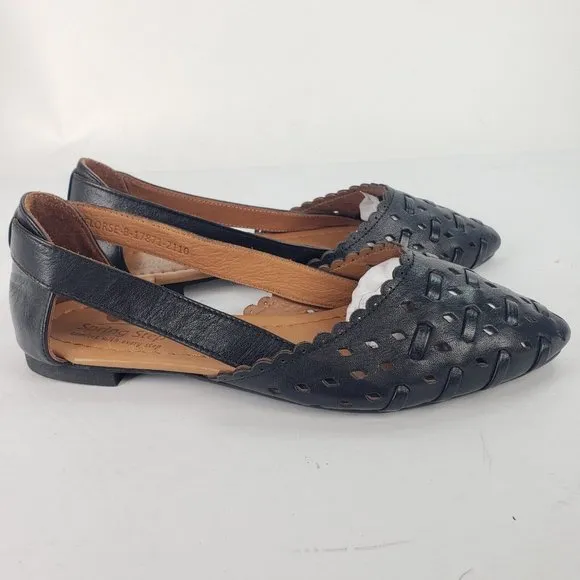 Spring Step Delorse Genuine Leather Slip-On Flat Shoes Black size 38